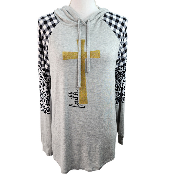 NWT CATO Hoodie Womens XS Gray Beaded Cross Faith Pullover Casual Religious NEW - Picture 2 of 15